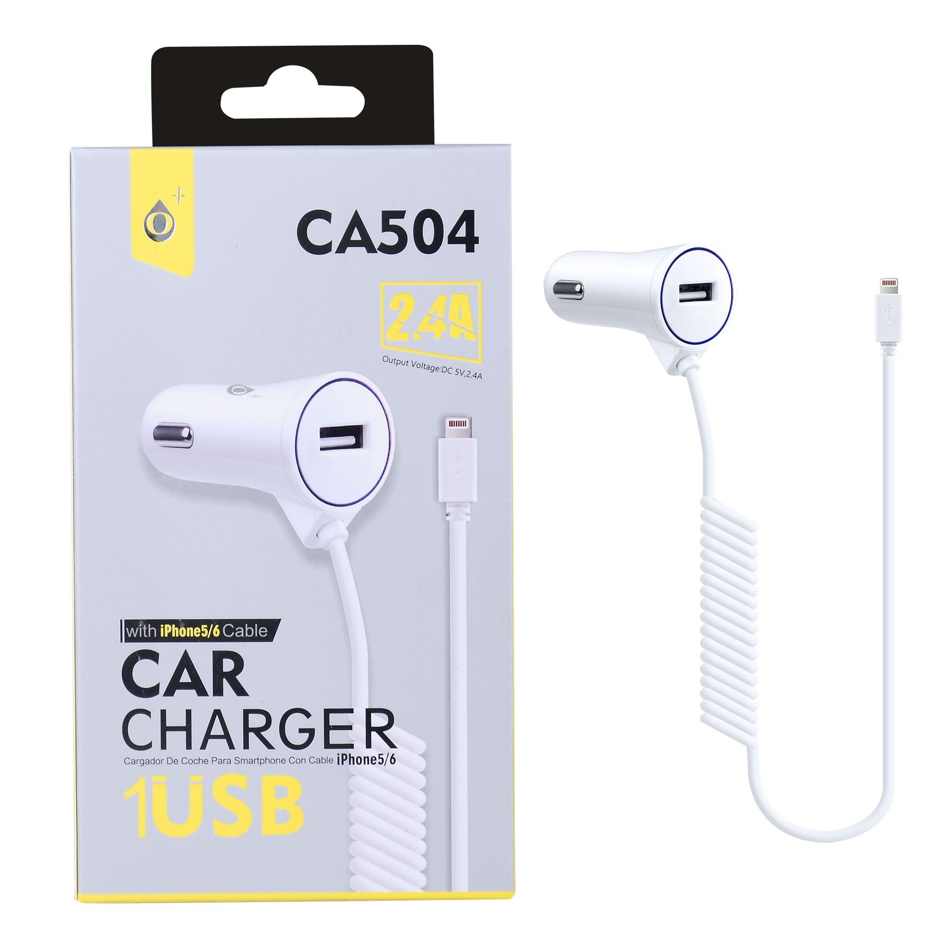 CA504 BL Cargador Mechero Tic con cable IP 5/6/7, 1USB Blanco