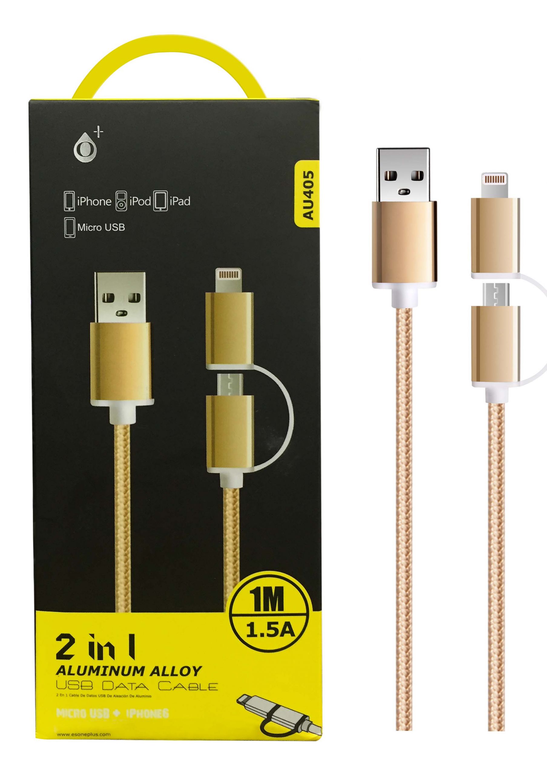 Cable de datos 2 en 1 AU405 Micro USB+iphone5/6/7, 1M 2A