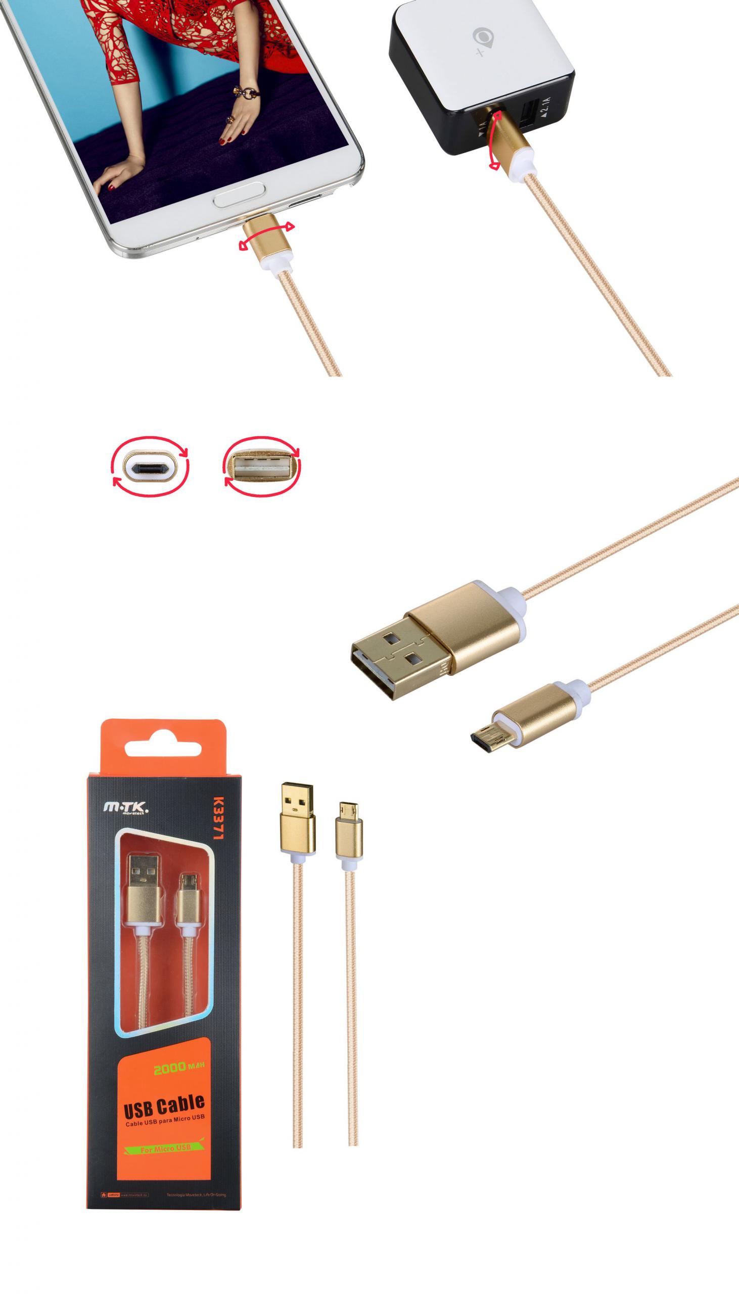 Cable de datos Micro USB Reversible 1M K3371 Dorado