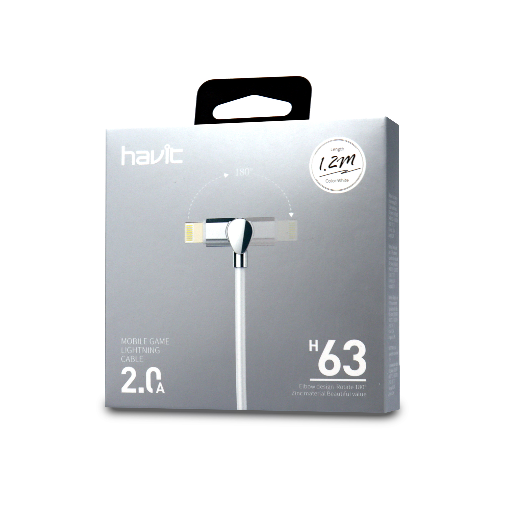 Cable de iPhone Lightning 2A con cabezal rotativa 180º H63 Blanco