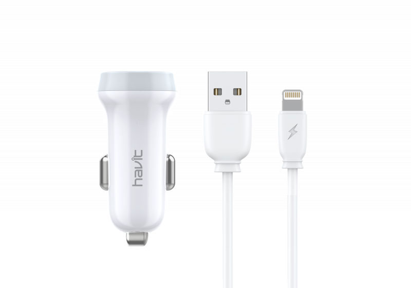 Cargador de Mechero Dual USB con cable Lightning 3.1A ST851 Blanco