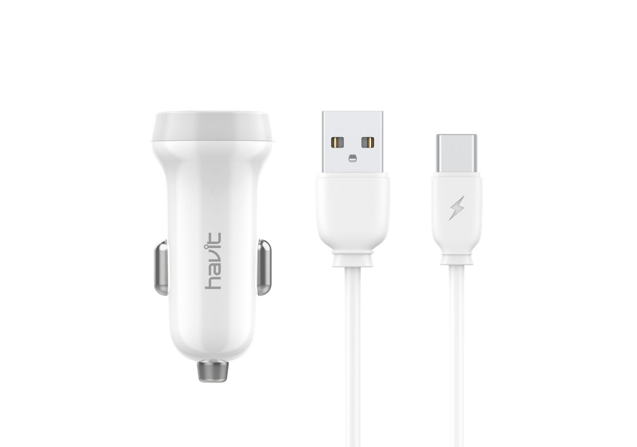 Cargador de Mechero Dual USB con cable TIPO C 3.1A ST852 Blanco