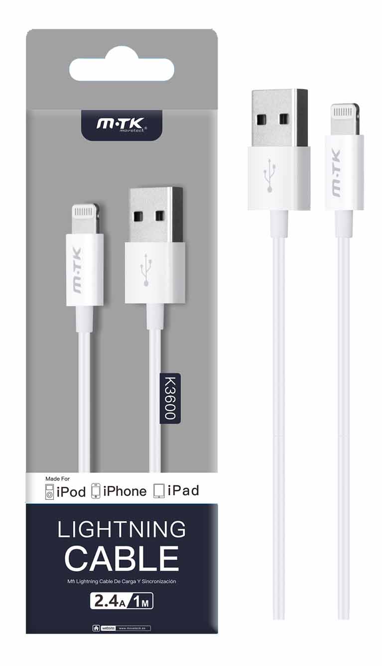 K3600 Cable de dato MFI Para Iphone/Ipad/Ipod,ABS PVC Jacket,1m