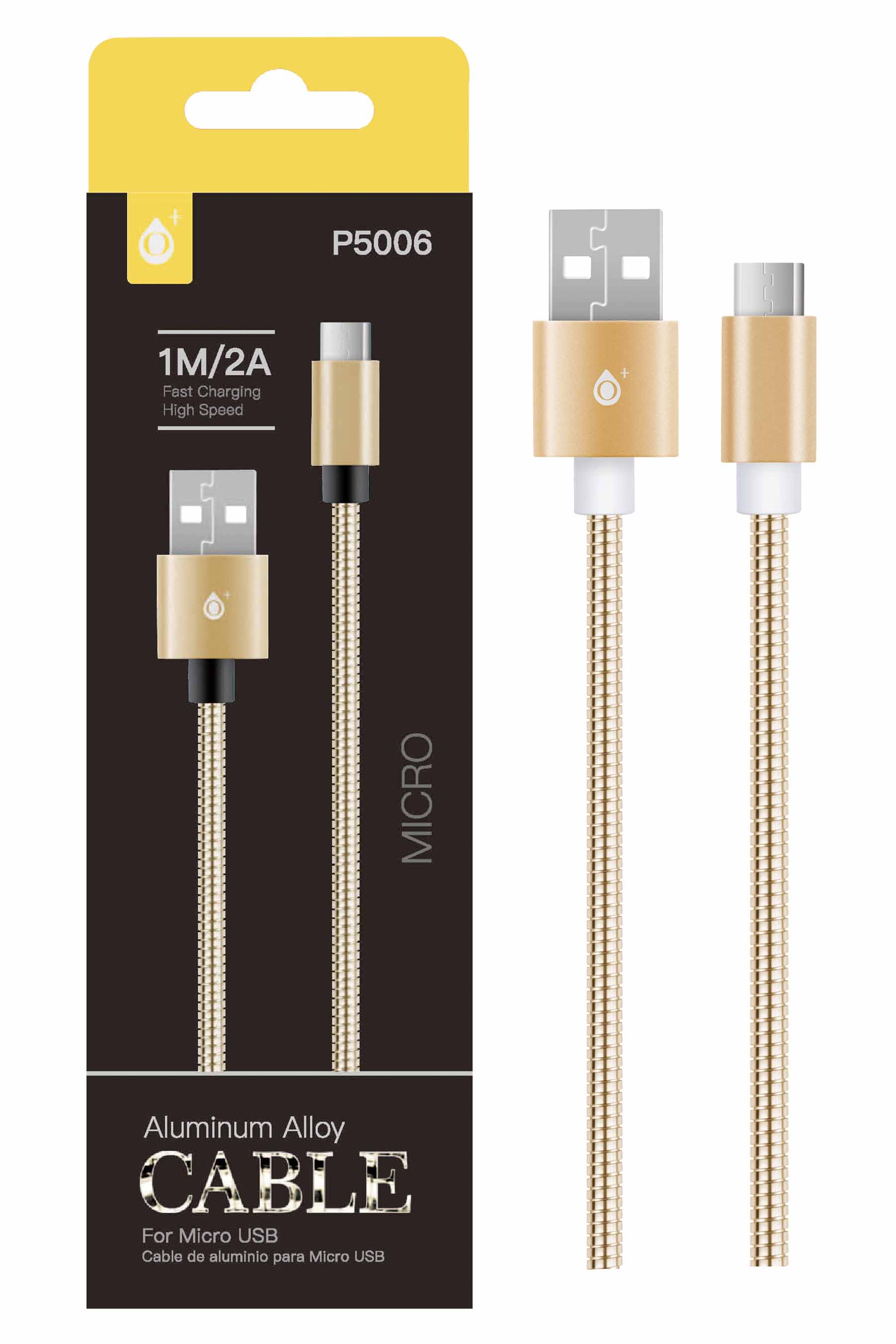 P5006 OR Cable de datos Merga Metalico para Micro USB, 2A, 1M Oro