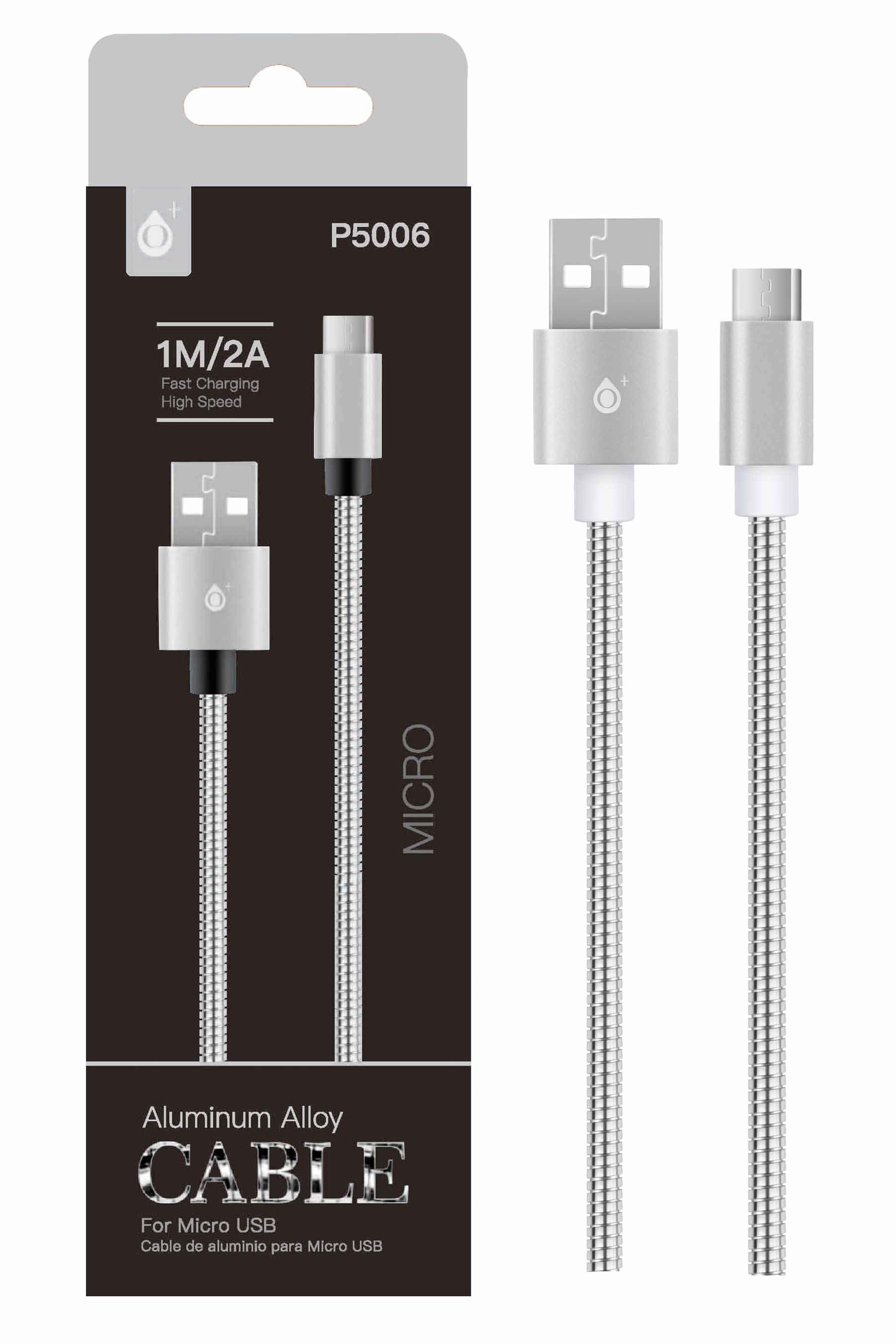 P5006 PL Cable de dato Merga Metalico para MicroUSB Plata, 2A, 1M