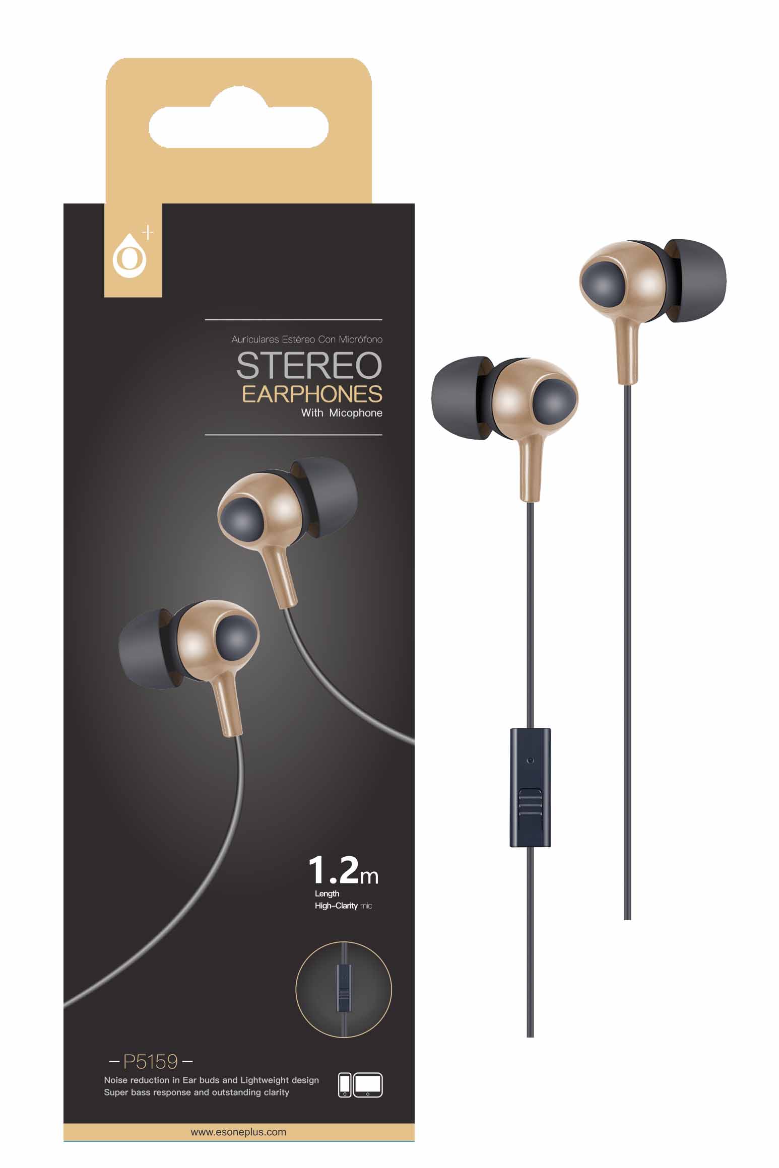 P5159 OR Auriculares Metal con Microfono Spade Oro