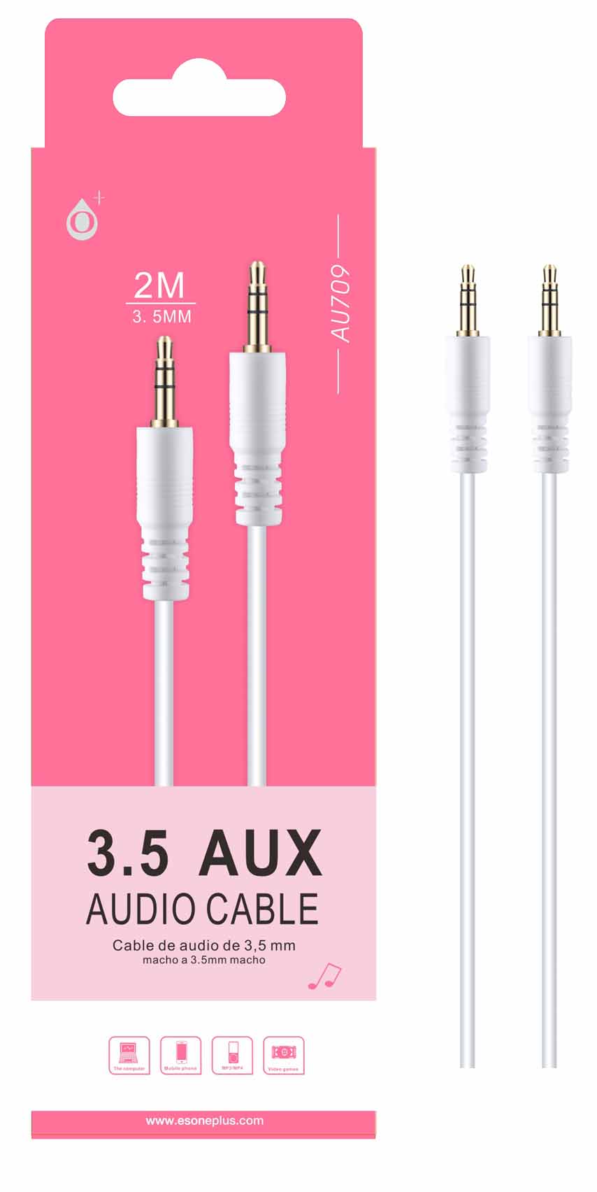 AU709 BL Cable de JACK Jinx M/M 3,5mm, 2M Blanco