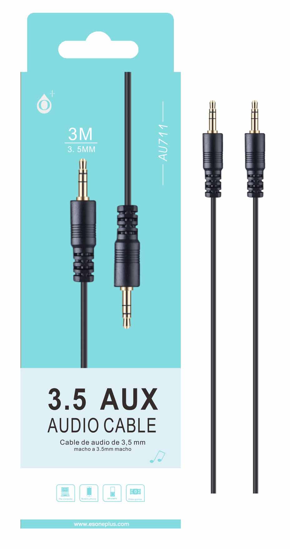 AU711 BL Cable de JACK Jinx M/M 3.5mm, 3M Negro